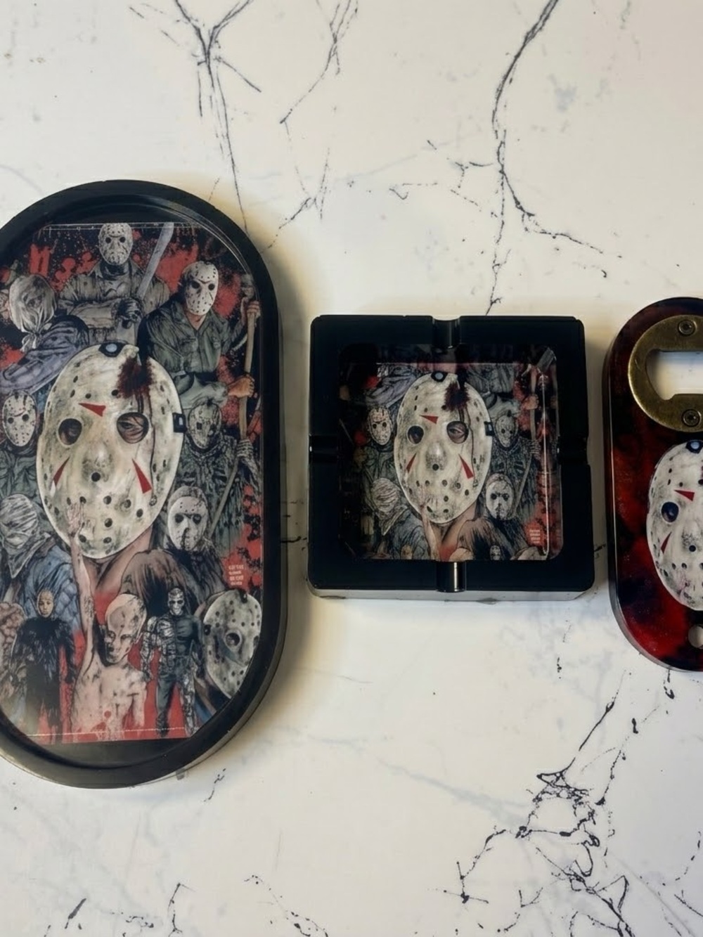 Jason Mask Ashtray, Tray & Bottle Opener Gift Set | Horror-Themed Collectible